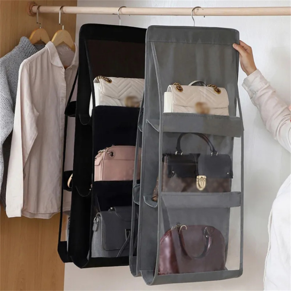 

1pc Multi-layer Non-woven Fabric Hanging Bag Organizer, Portable Wardrobe Closet Storage For Purses, Bras, Underwear, Bedroom & Dorm Room Essentials