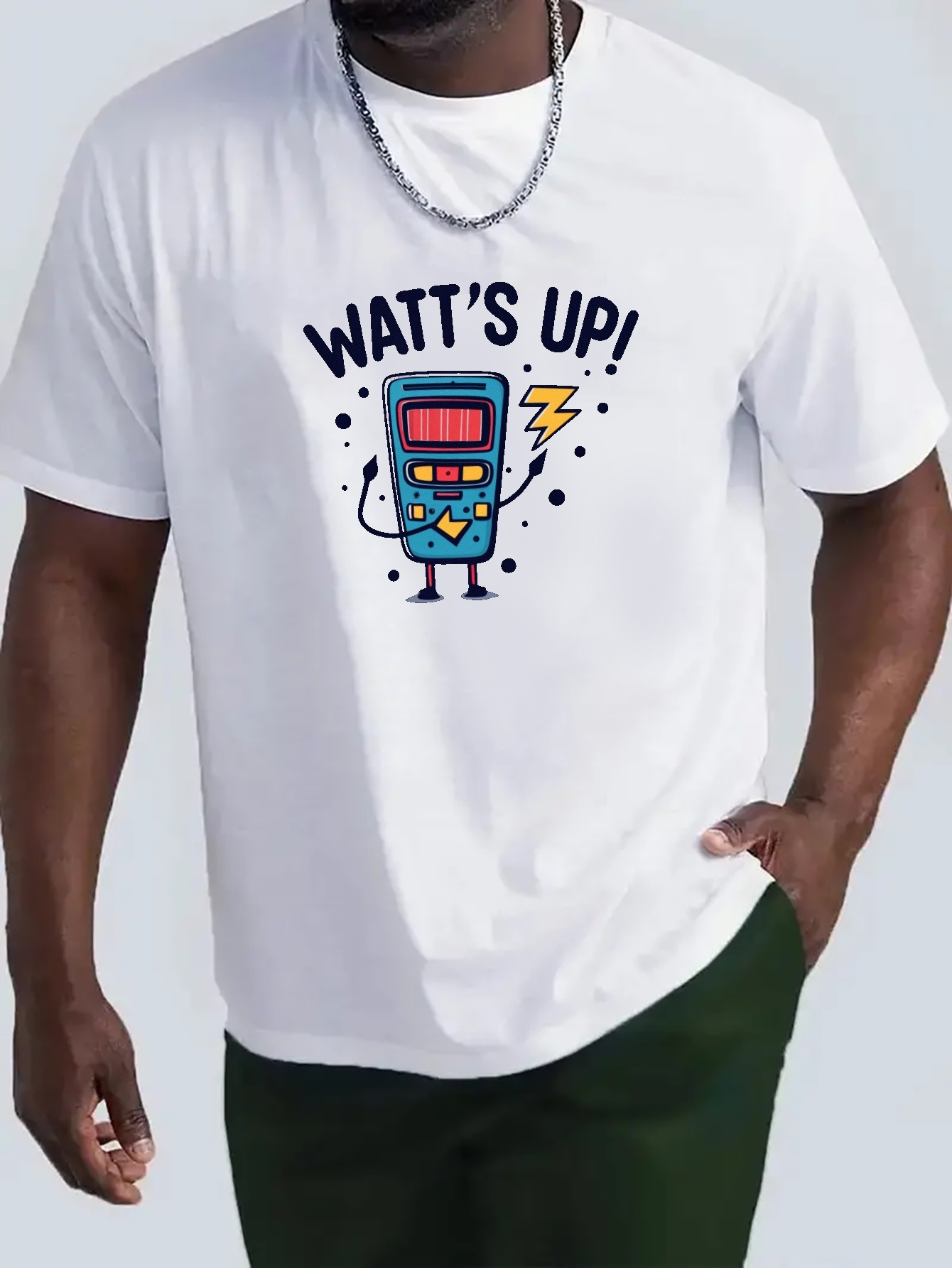 Watt's Up プリント T シャツ メンズ T シャツ 夏用カジュアル半袖 T