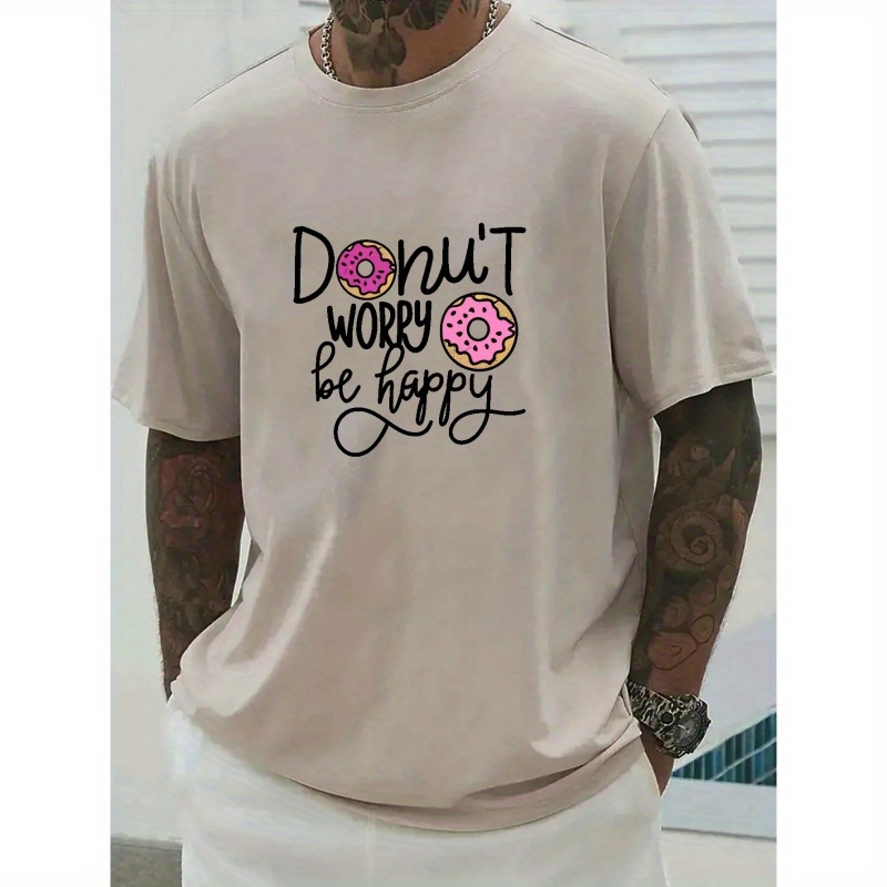 

Donut Pattern Print, Men's Graphic Design Crew Neck Active T-shirt, Casual Comfy Tees Tshirts For Summer, Men's Clothing Tops For Daily Gym Workout Running