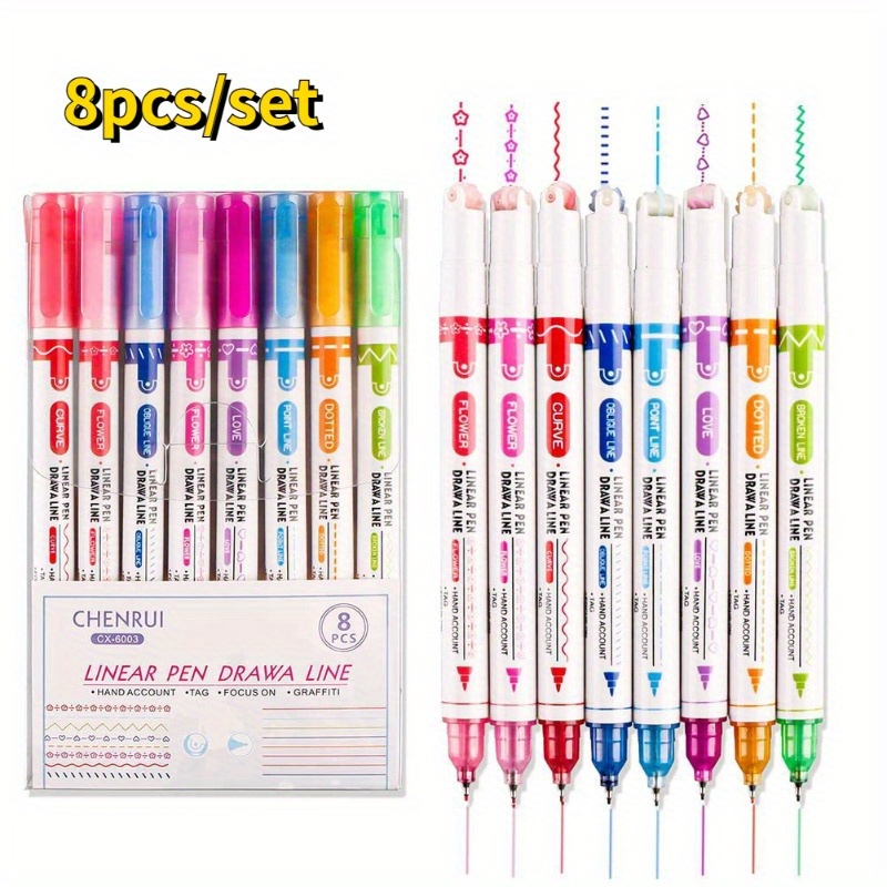 8pcs Lace Edge Fluorescent Marker Pens, New Curved Colorful Pens For  Scrapbooking, Note Taking And Bullet Journaling