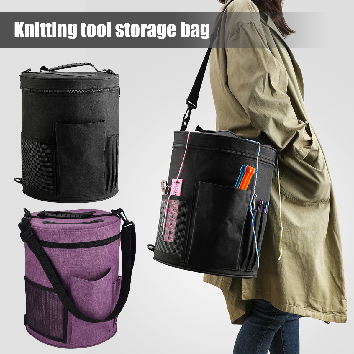Large Capacity Yarn Storage Bag With Multi pockets Barrel - Temu