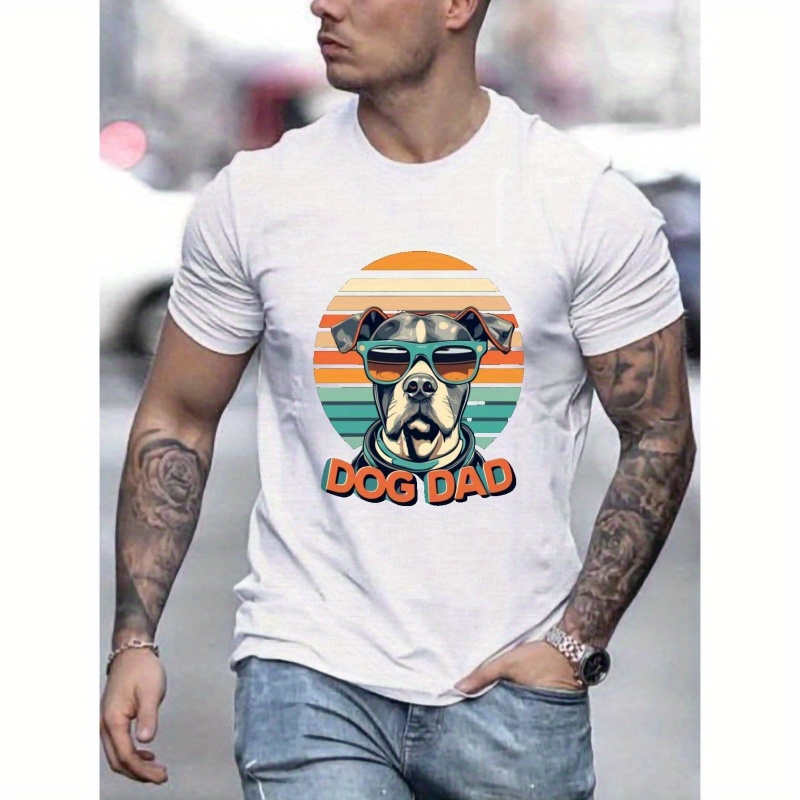 

Dog Dad Print T Shirt, Tees For Men, Casual Short Sleeve T-shirt For Summer