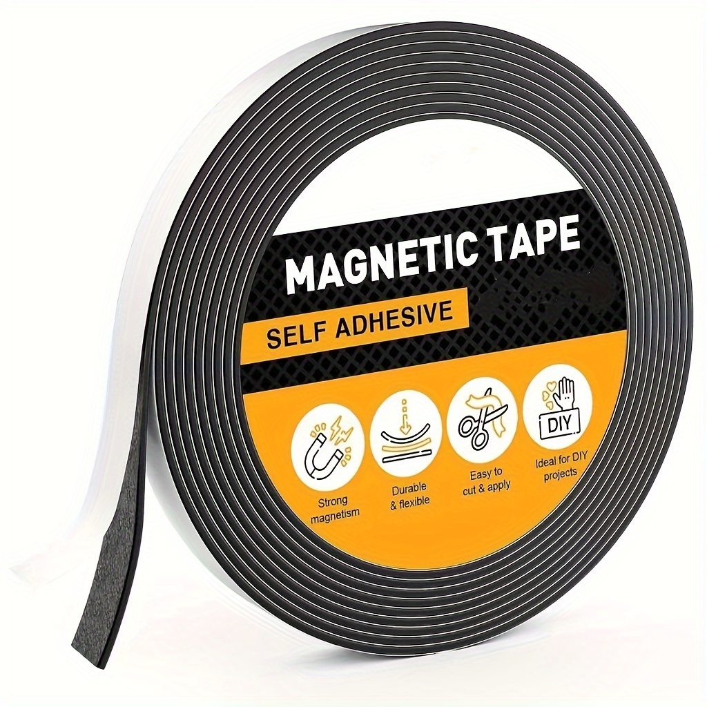 TEMU Magnetic Tape With Strong Self Adhesive Flexible Magnetic Strip Magnet Tape Roll Perfect For Craft And Diy Projects, Whiteboards & Fridge Organization