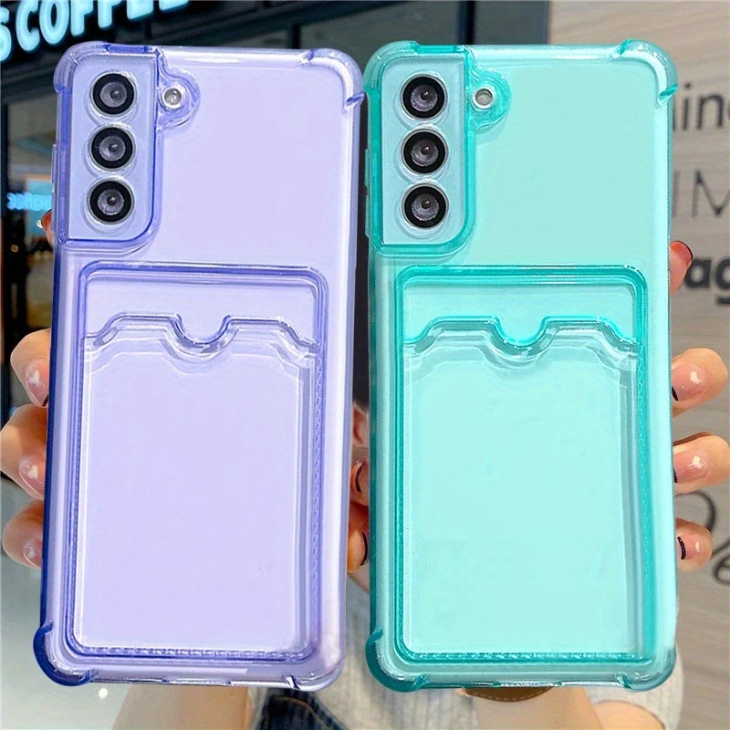 For Samsung S23 S24 S22 Ultra S21 FE Silicone Clear Card Slot Wallet Case  Cover