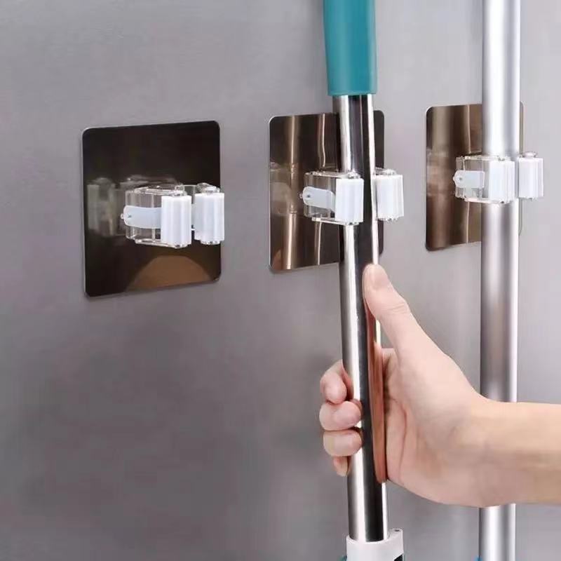 Image of This 2pcs Strong Adhesive Mop Hook Is Suitable For Wall-mounted Mop Racks And Broom Hooks, , And Is A Convenient Bathroom Accessory, Utility Hooks
