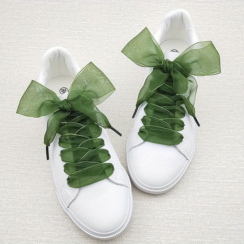 1 pair Shoelace 2.5cm/0.98in Widened Transparent Chiffon Yarn Shoelaces Flat Silk Big Bow Wide Laces Trend Beauty Casual Shoes Laces