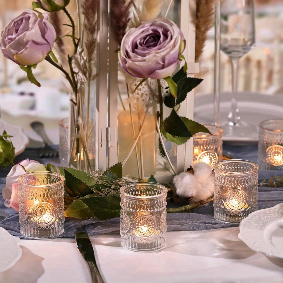 Wedding Centerpieces  Floral Centerpieces with Candle Holder (Set