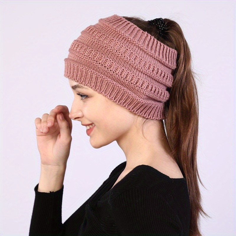 Trendy Widened Knit Headband Solid Color Coldproof Beanie - Temu