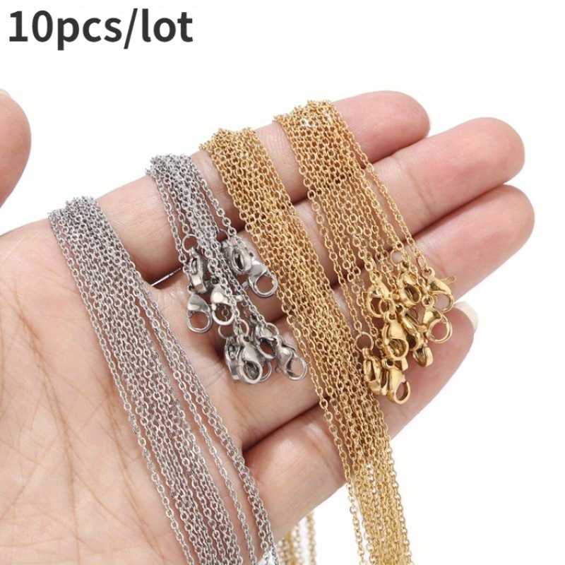 10pcs 45+5cm Gold Color Stainless Steel Link Chains in Bulk Necklaces  Fashion Jewelry Adjustable Chains Wholesale Chokers DIY