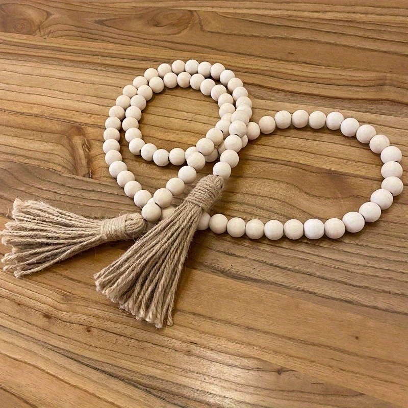 Wood Beads Tassel String Handmade Hemp Rope Wall Hanging Diy - Temu