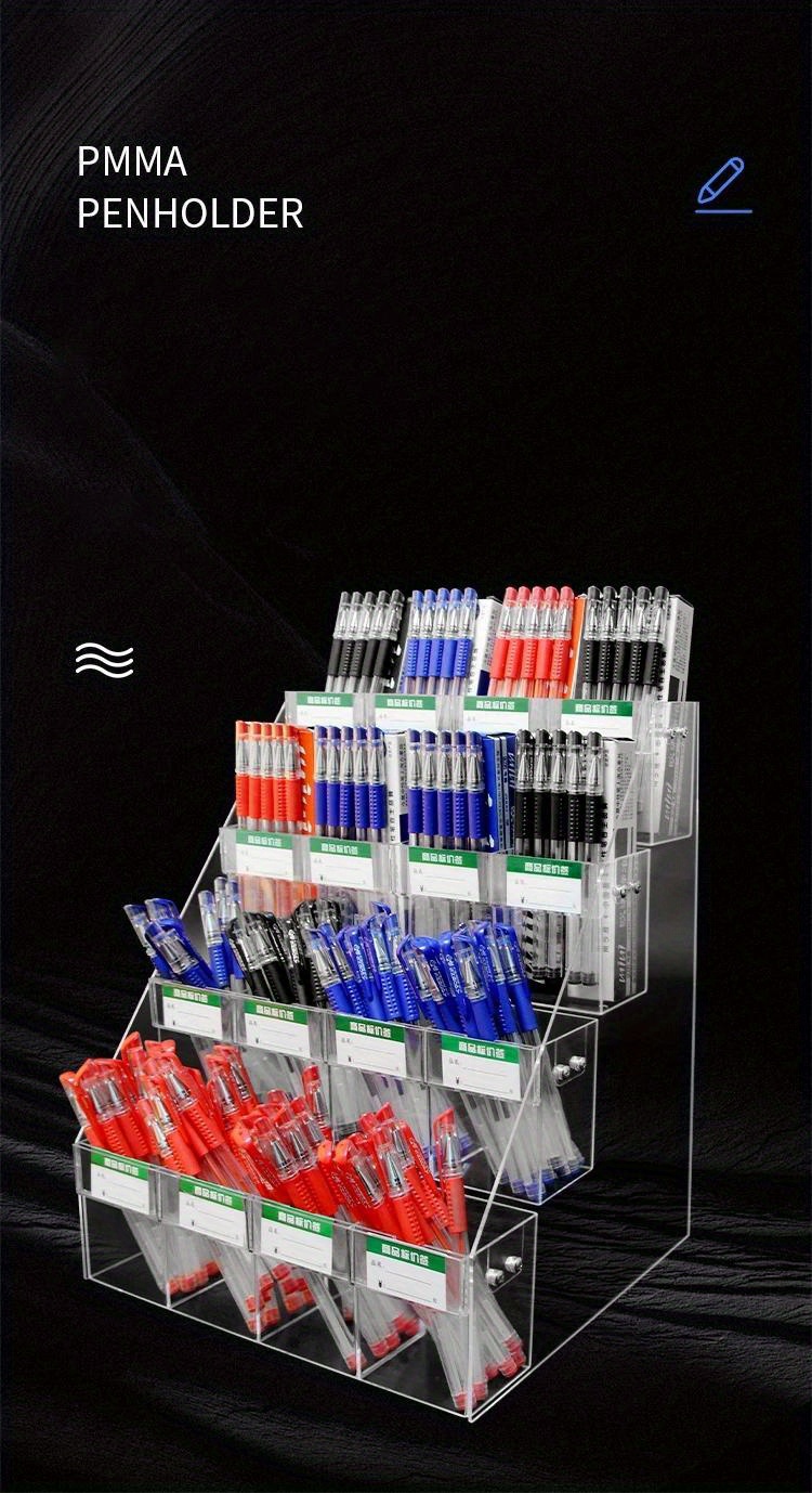 1-6 Tier Acrylic Pen Holder Storage Shelf Supermarket Stationery Store Rack  Ballpoint Pen Neutral Pen Clear Ladder Display Stand