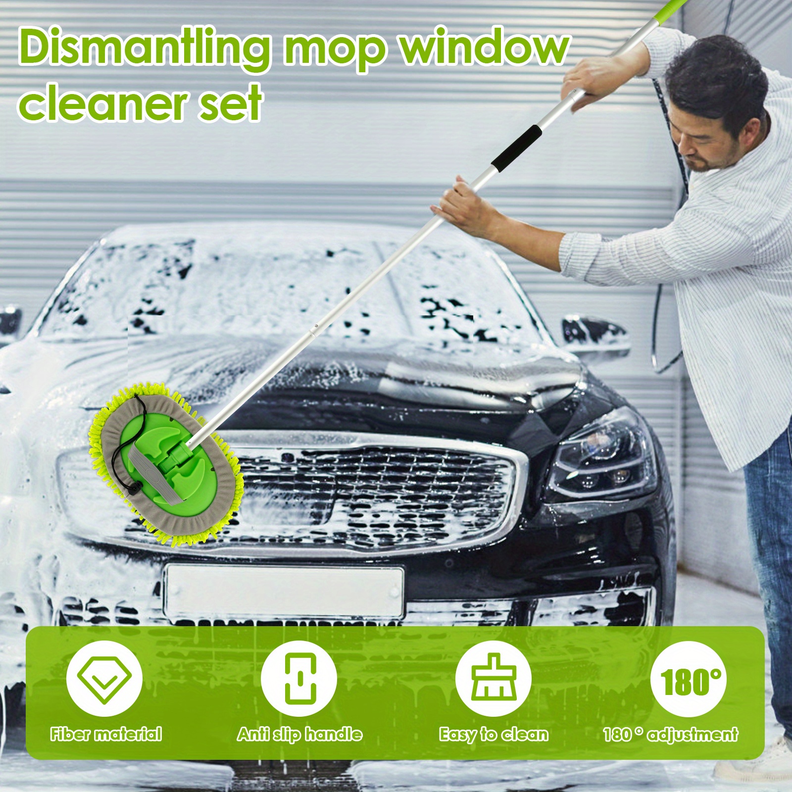 car wash brush with long handle 180 rotating car wash mop   microfibre car wash mop mitt detachable car cleaning mop car cleaning supplies with replaceable sponge head for car window portable car cleaning supplies kit car wash brush mop details 0