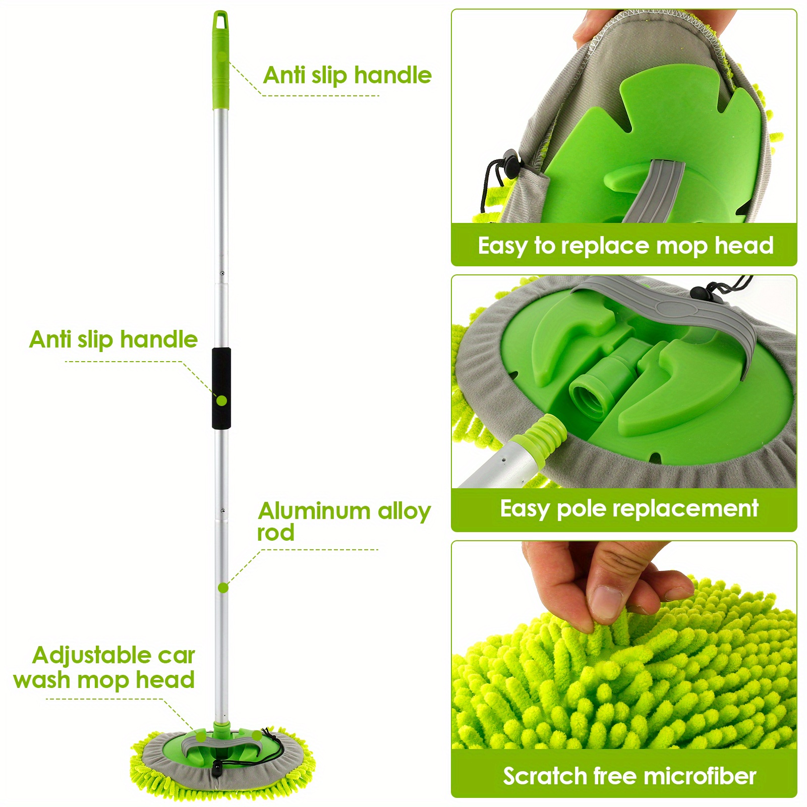 car wash brush with long handle 180 rotating car wash mop   microfibre car wash mop mitt detachable car cleaning mop car cleaning supplies with replaceable sponge head for car window portable car cleaning supplies kit car wash brush mop details 2