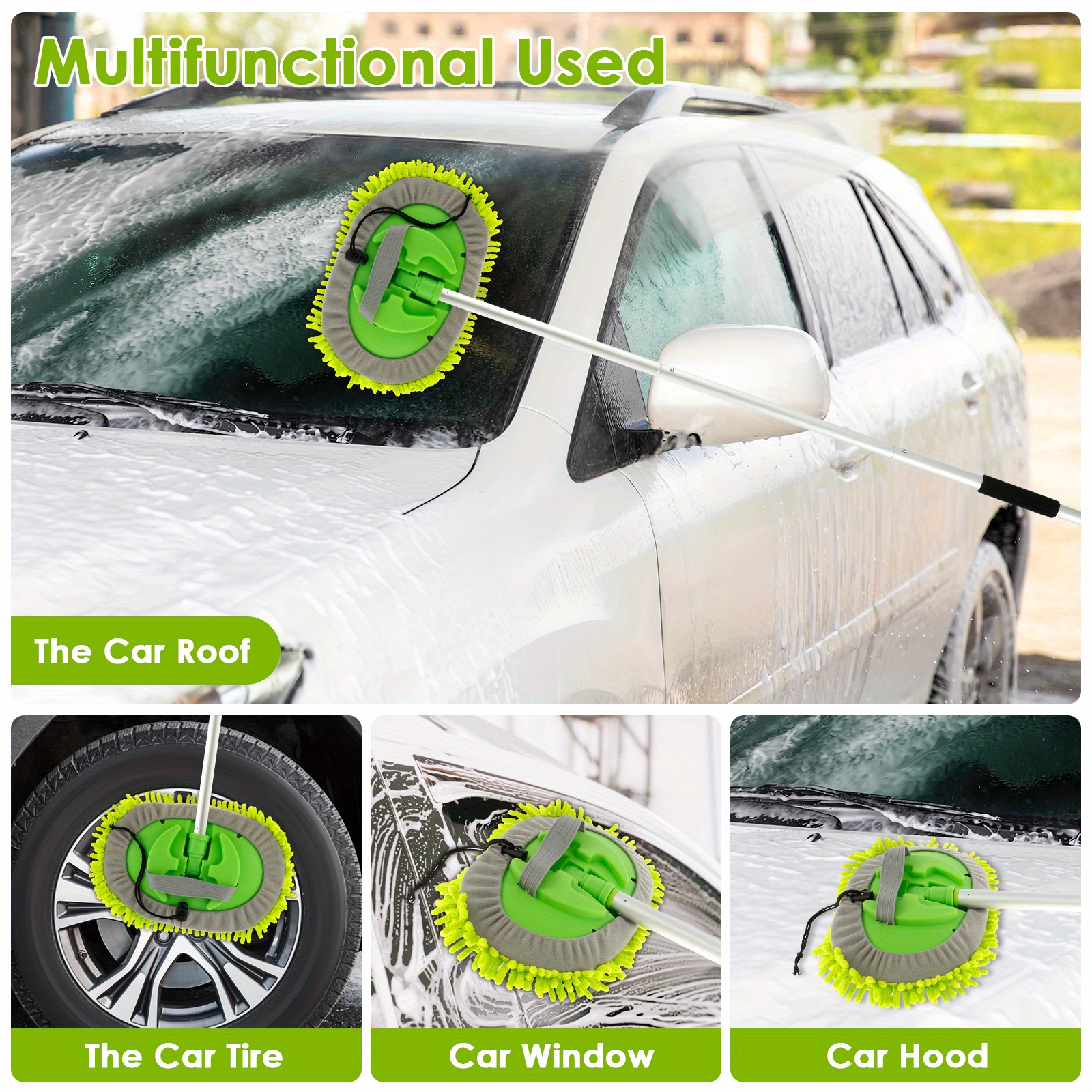 car wash brush with long handle 180 rotating car wash mop   microfibre car wash mop mitt detachable car cleaning mop car cleaning supplies with replaceable sponge head for car window portable car cleaning supplies kit car wash brush mop details 4