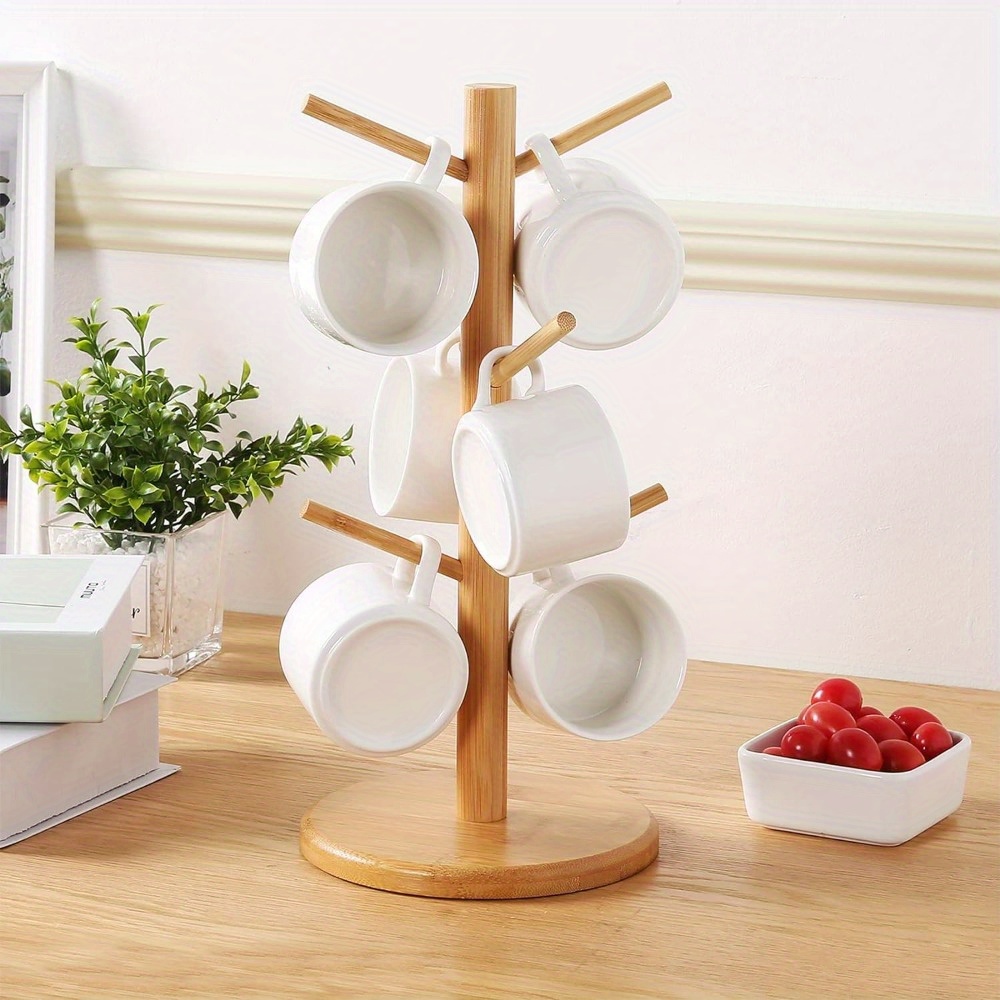 Solid Wooden Mug Holder Tree 6 Hooks Removable Stand Coffee - Temu