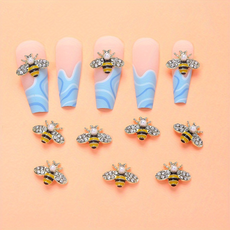 

10pcs Bee Nail Charms With Rhinestones And Pearls, Bee Nail Art Accessories Nail Art Supplies For Women And Girls Nail Jewelry