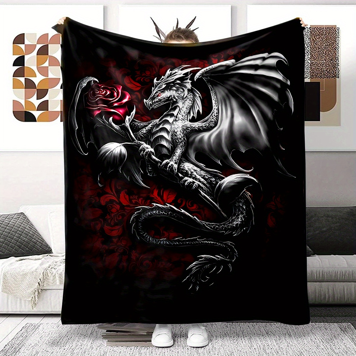 Goth Purple Giant Dragon Thin Blanket Lightweight Flannel - Temu