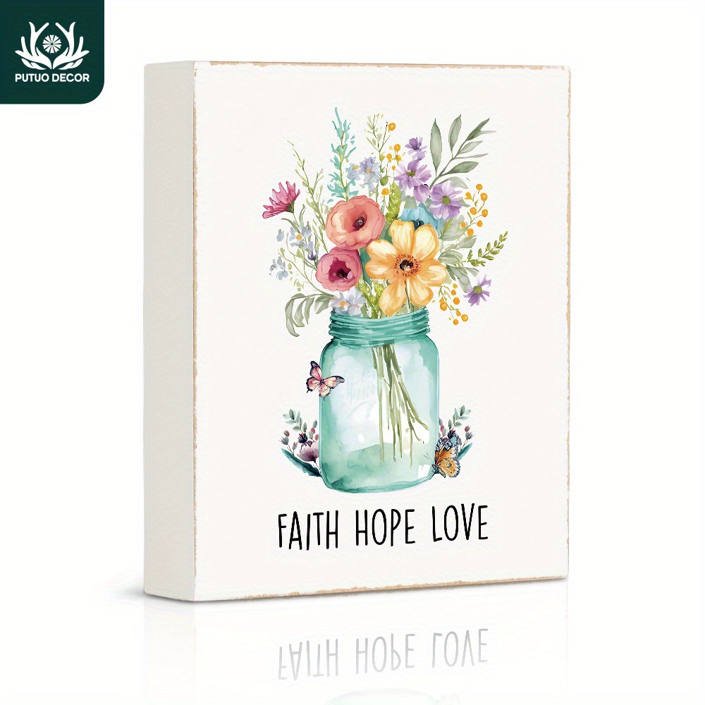 

1pc, White Box Wooden Sign, Faith Hope Love, Wood Plaque For Kitchen Home Bar Office Work Desk Decor Gifts (4.7"x5.8"/12cm*14.8cm)