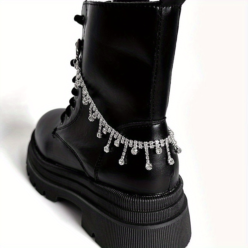 TEMU Accessoire pour chaussures et bottes à chaîne en strass, 1 pièce - Incrusté de paillettes, convient aux baskets en toile, bracelets de cheville,