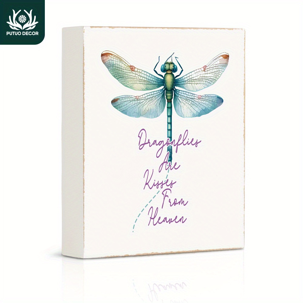 

1pc, White Box Wooden Sign, Dragonflies Are Kisses From Heaven, Wood Plaque For Kitchen Home Bar Office Work Desk Decor Gifts (4.7"x5.8"/12cm*14.8cm)