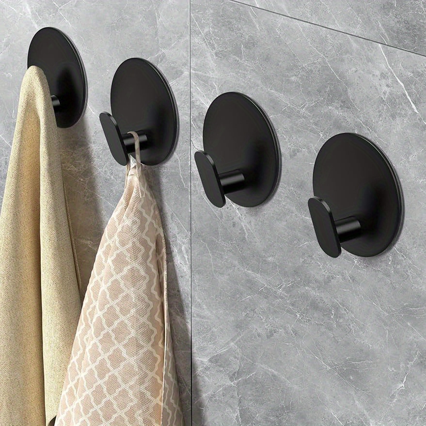 

6pcs Towel Hooks For Bathroom, Adhesive Hooks, Sus304 Stainless Steel Shower Hooks, Round Wall Hook Holder For Hanging Robe, Loofah, Coat, Clothes, Hat, Key In Washroom Kitchen Hotel (black)