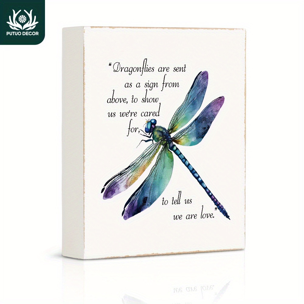 

1pc, White Box Wooden Sign, Dragonflies Are Sent As A Sign From Above To Show Us We're Cared For, Wood Plaque For Kitchen Home Bar Office Work Desk Decor Gifts (4.7"x5.8"/12cm*14.8cm)