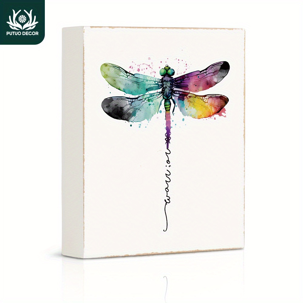 

1pc, Dragonfly White Box Wooden Sign, Wood Plaque For Kitchen Home Bar Office Work Desk Decor Gifts (4.7"x5.8"/12cm*14.8cm)