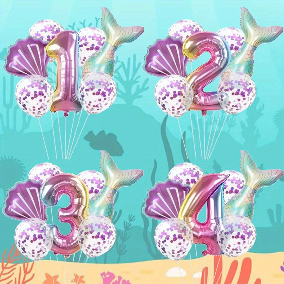 Mermaid Number Balloon Set Birthday Decor Anniversary Decor - Temu