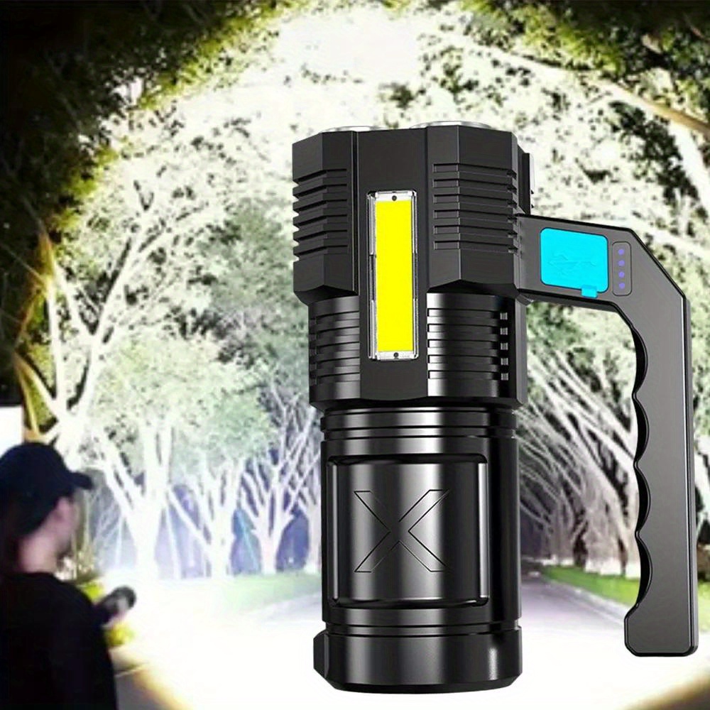 1pc strong light led flashlights with 4 lamp beads portable anti drop outdoor camping torch light rechargeable emergency flashlight details 1