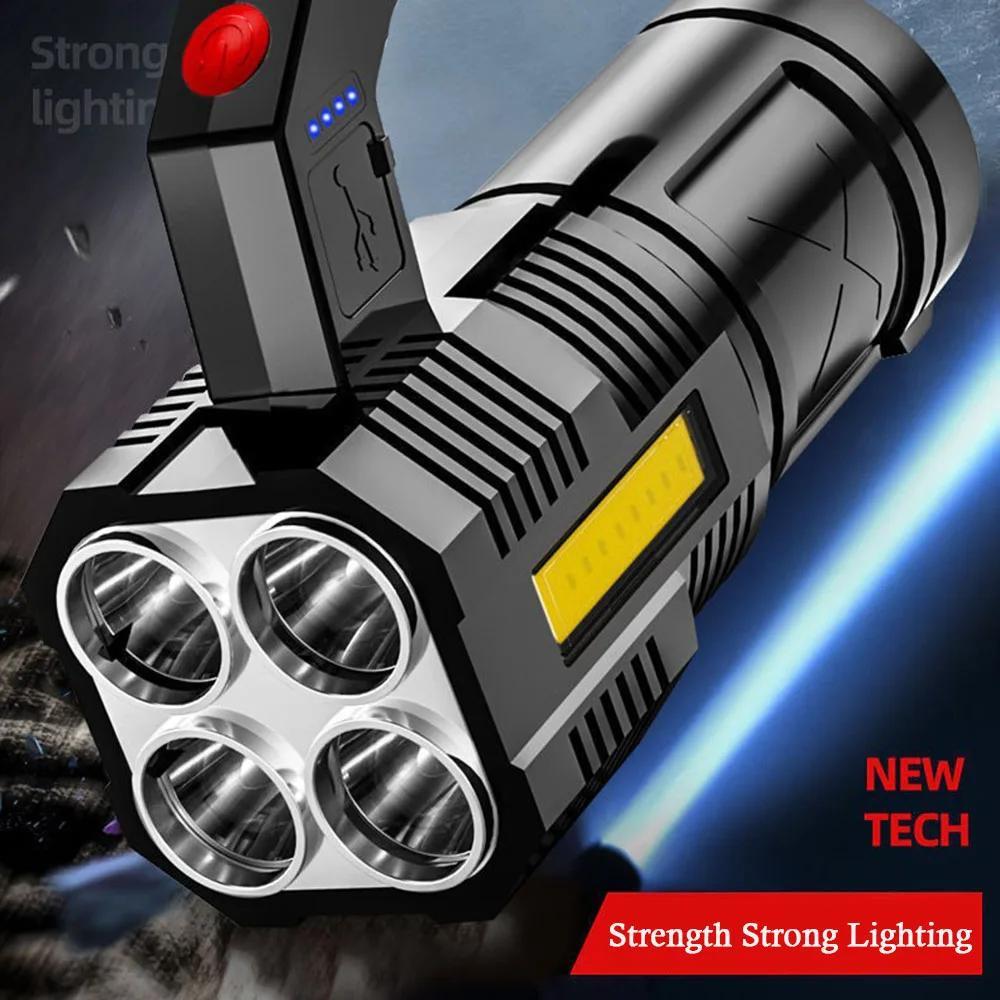 1pc strong light led flashlights with 4 lamp beads portable anti drop outdoor camping torch light rechargeable emergency flashlight details 2