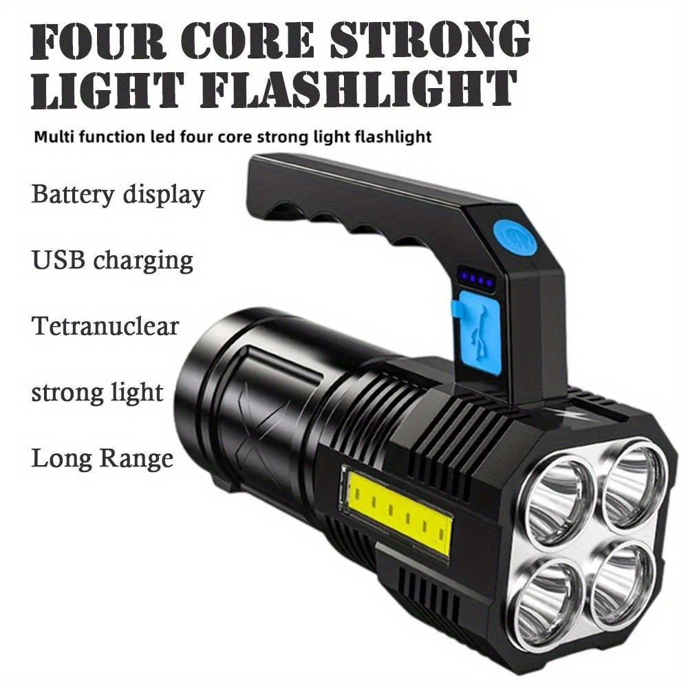 1pc strong light led flashlights with 4 lamp beads portable anti drop outdoor camping torch light rechargeable emergency flashlight details 5