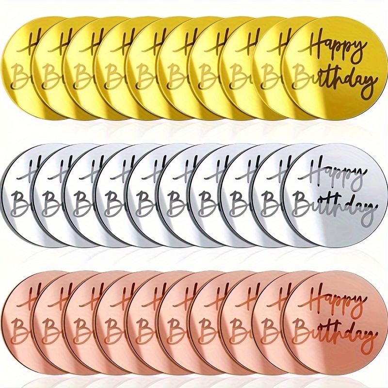 Acrylic Cupcake Toppers Mirror Acrylic Cake Toppers Happy - Temu