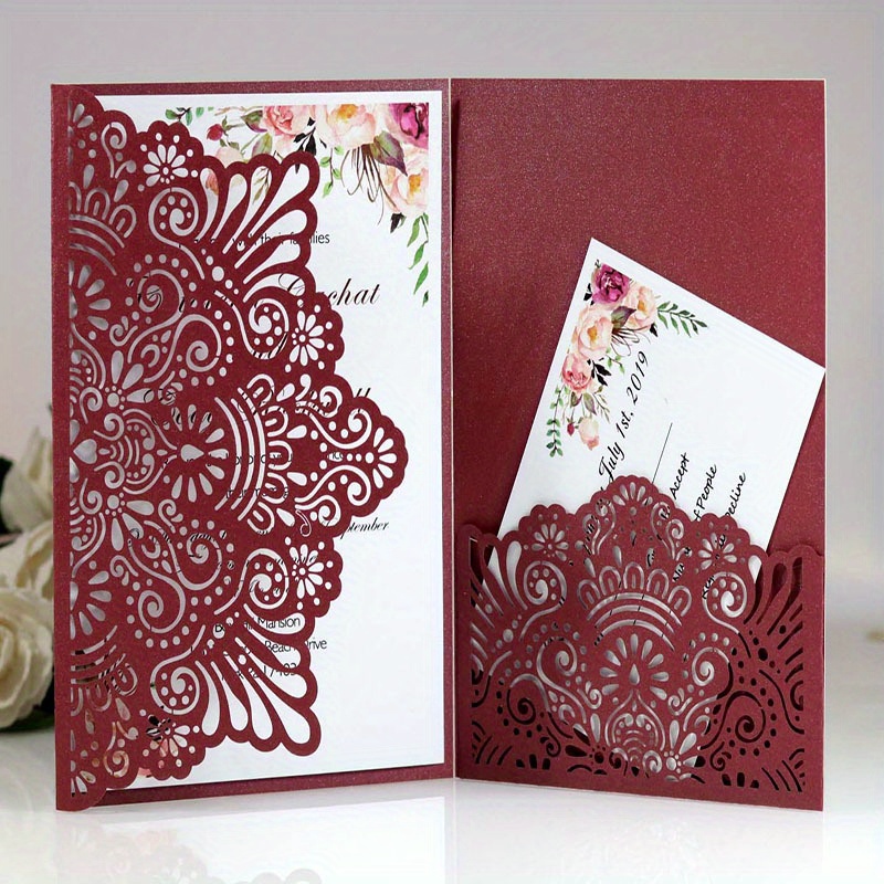 Elegant Laser Cut Pearl Paper Wedding Invitations Inner - Temu