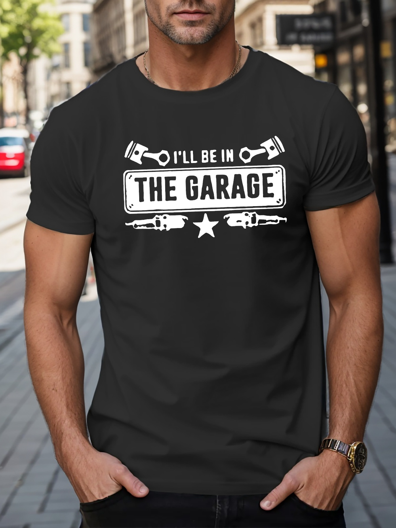 ll In Garage Print T shirt Men's Casual Street Style - Temu Canada