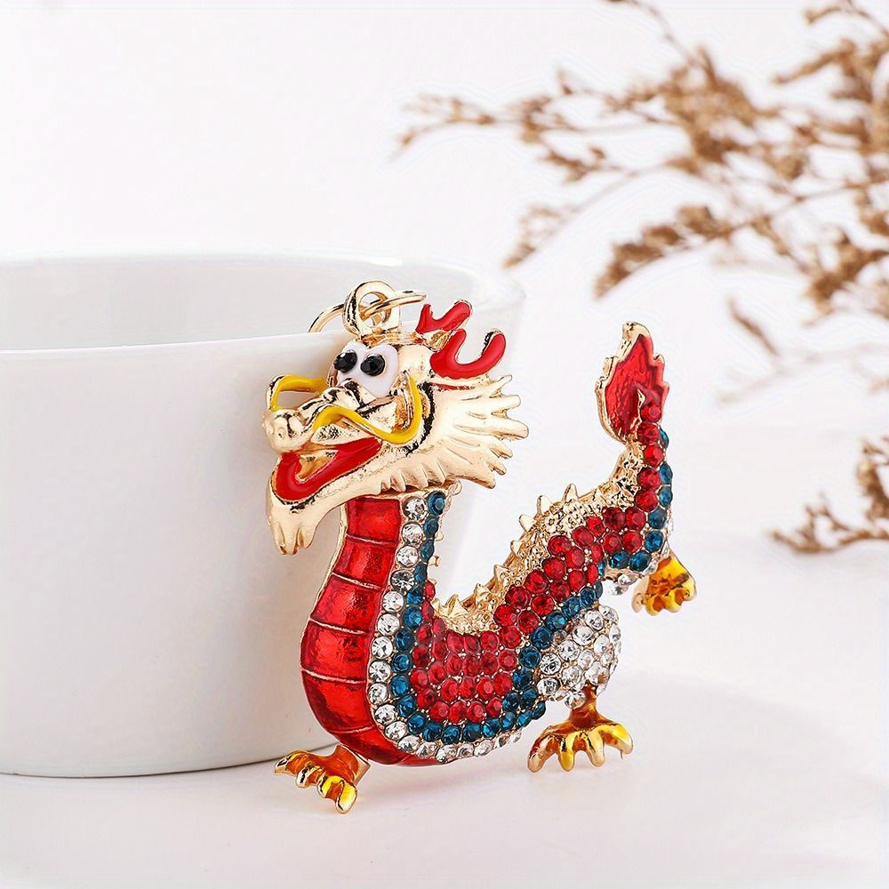 3D Dragon Keychain Lucky Rhinestones Inlay Ornament