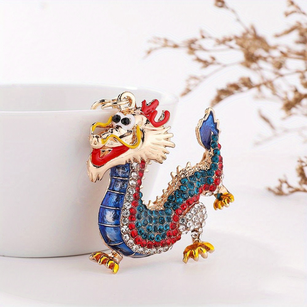 3D Dragon Keychain Lucky Rhinestones Inlay Ornament