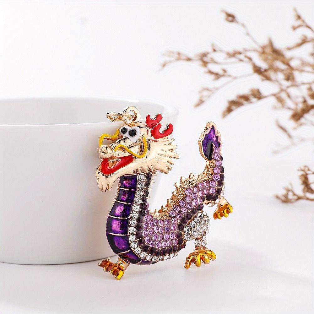 3D Dragon Keychain Lucky Rhinestones Inlay Ornament