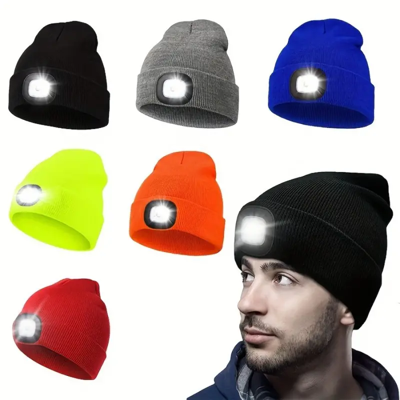 1pc Unisex Beanie Hat With Led Light 4 Led Changed With Button Cell Knitted  Hat Hands Free Headlamp For Night Walking Fishing Camping And Hunting Ideal  Choice For Gifts