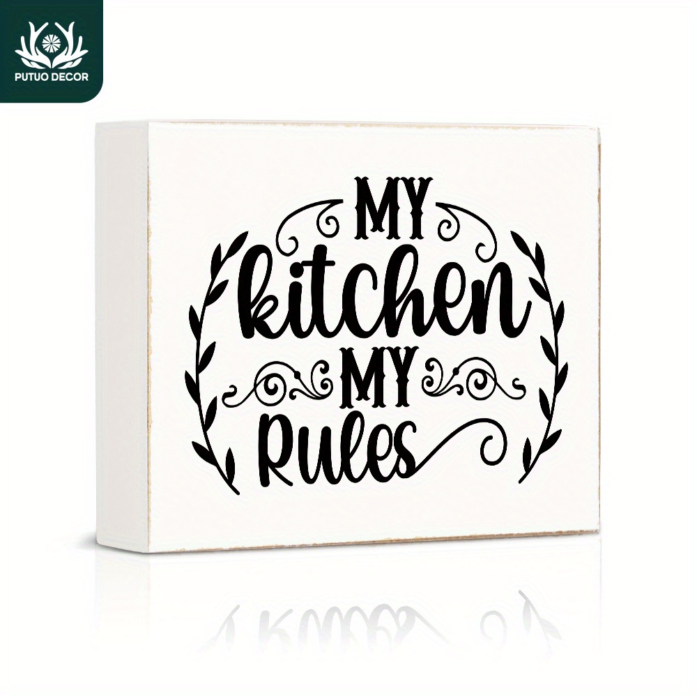 

1pc, White Box Wooden Sign, My Kitchen My Rules, Wood Plaque For Kitchen Home Bar Office Work Desk Decor Gifts (4.7"x5.8"/12cm*14.8cm)