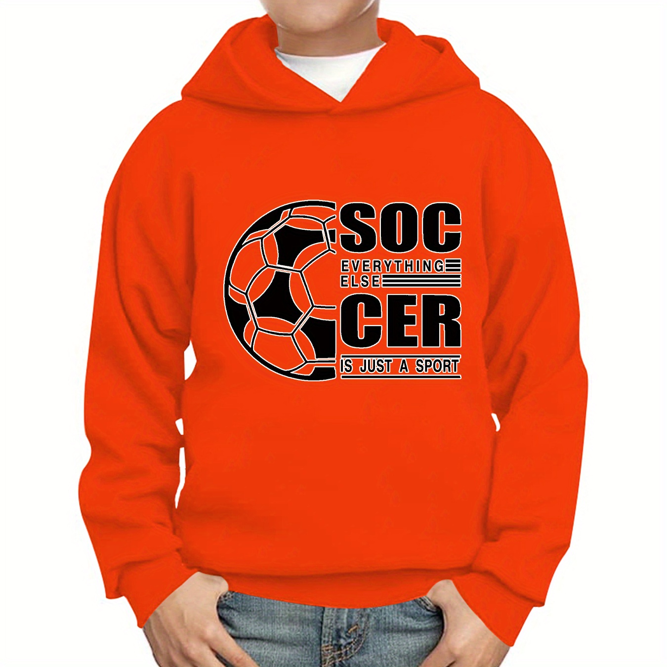 

Soccer Print Hoodies For Boys - Casual Graphic Design With Stretch Fabric For Comfortable Autumn/winter Wear