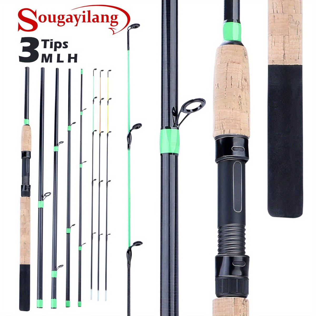 Sougayilang 1pc Portable 6 Sections Carbon Fiber Flying Fishing Rod */9.8ft  Lightweight Fishing Rod With Cork Handle, Fishing Tackle