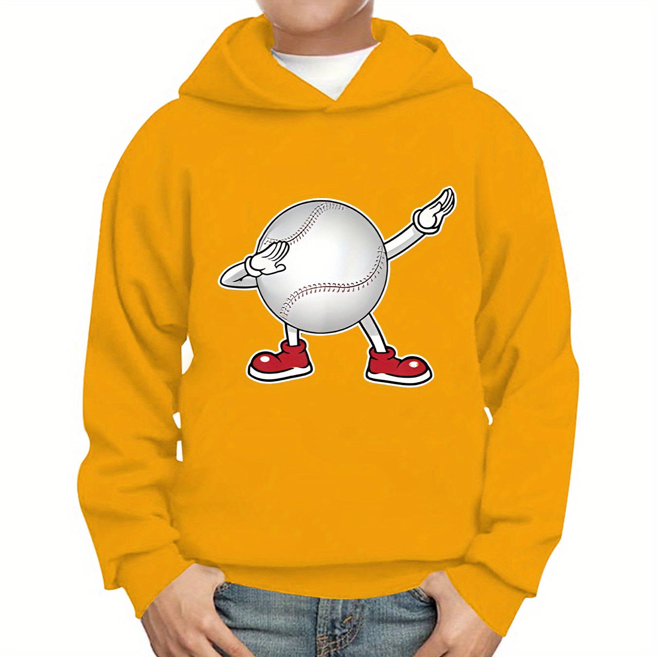 

Cartoon Baseball Print Cute&cozy Hoodie For Kids Boys - Keep Him Warm And Stylish!