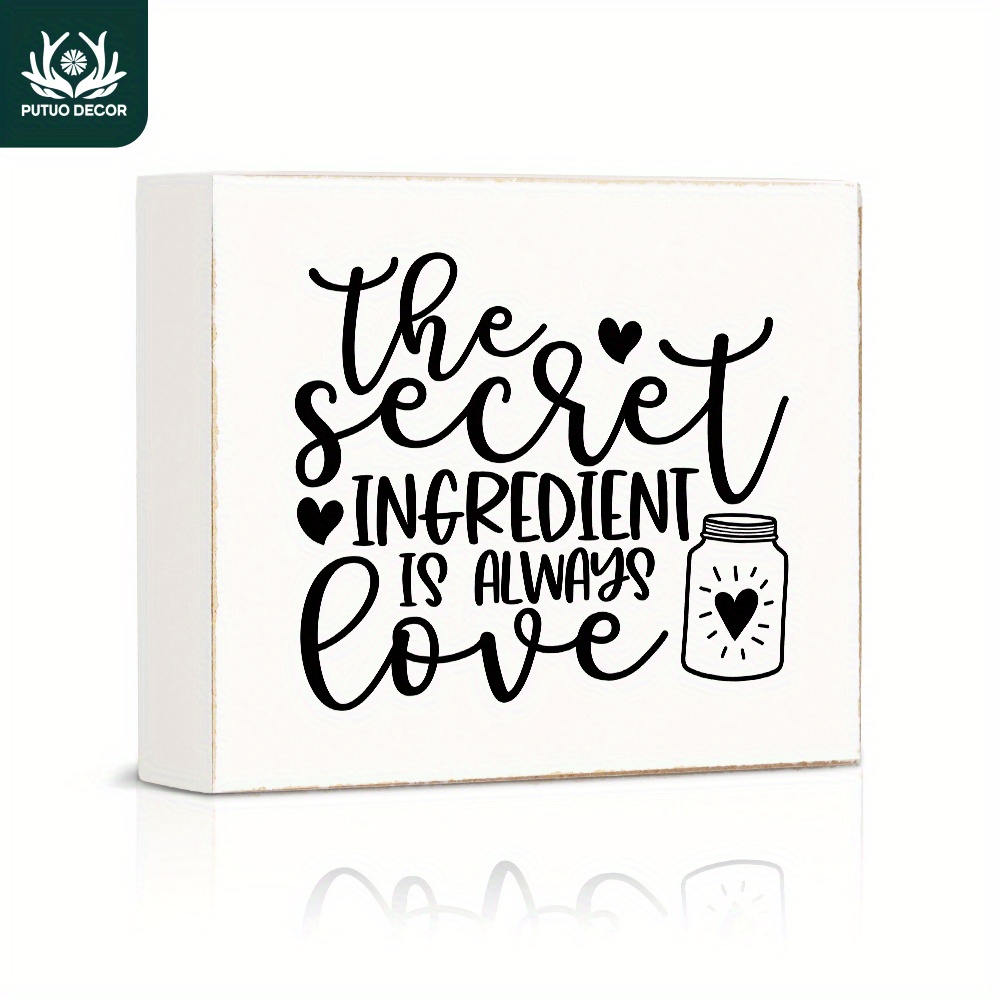

1pc, White Box Wooden Sign, The Secret Ingredient Is Always Love, Wood Plaque For Kitchen Home Bar Office Work Desk Decor Gifts (4.7"x5.8"/12cm*14.8cm)