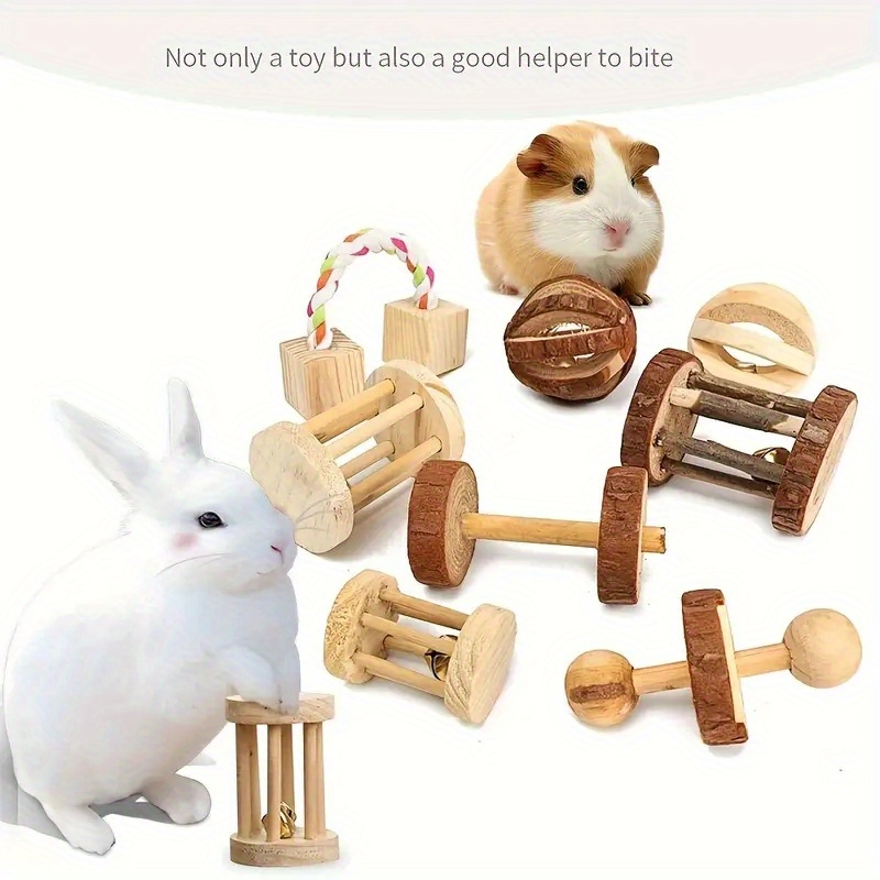 

5pcs/set Small Pet Toys, Interesting And Durable Wooden Animal Toys, Suitable For Hamster And Rabbit Playing And Training Supplies