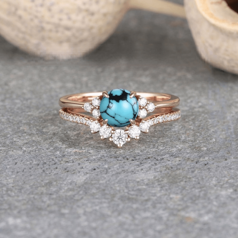 elegant turquoise stacking rings women luxurious boho style Temu