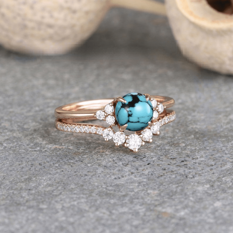 elegant turquoise stacking rings women luxurious boho style Temu