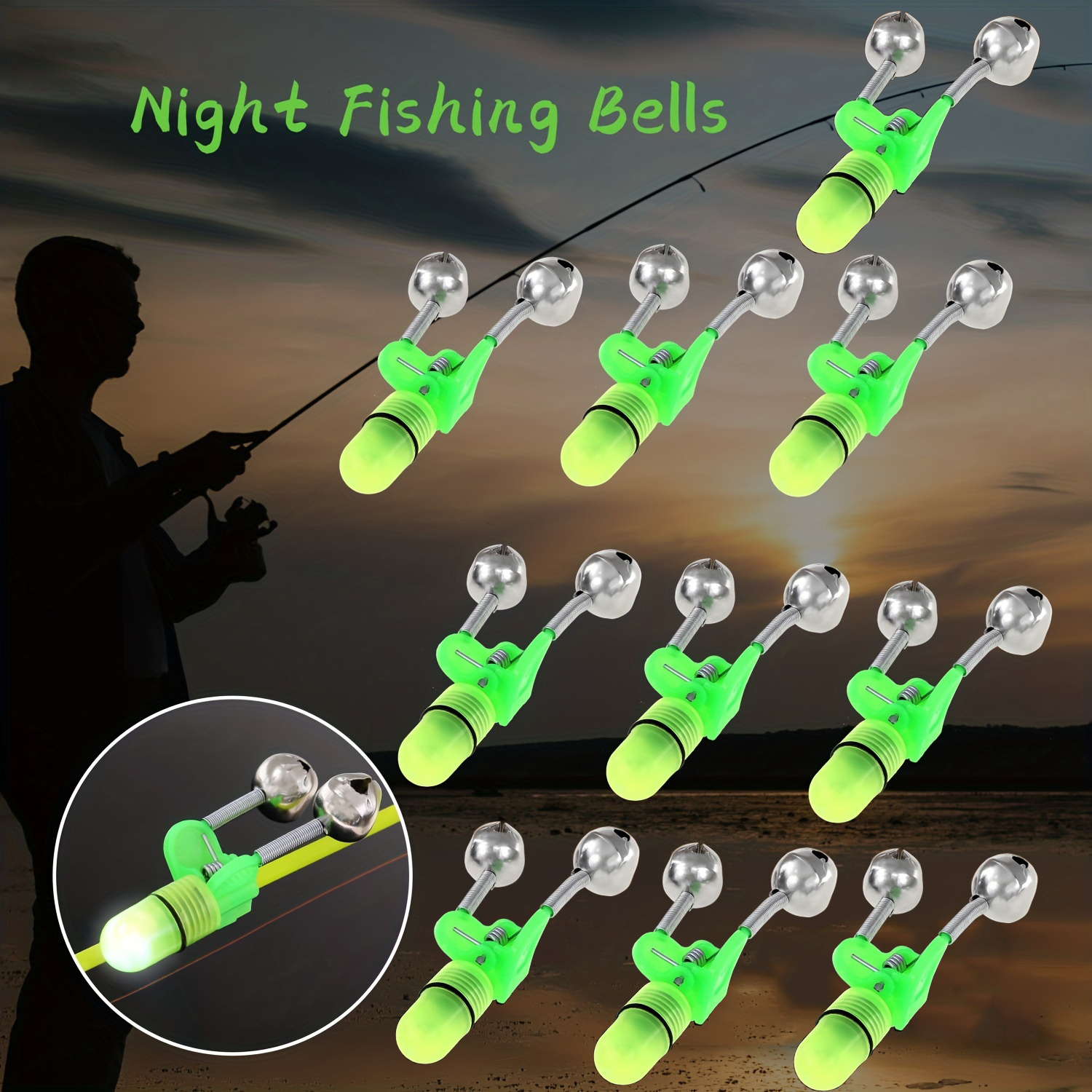 1pcs LED Glow-in-the-dark Double Bell Light Fishing Pole