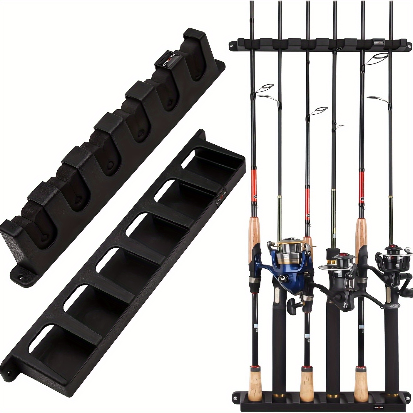 1pc 6-Hole Wall Mounted Fishing Rod Rack, Durable Plastic Fishing Rod  Holder, Fishing Pole Storage Display Rack, With Installation Screws  Accessories