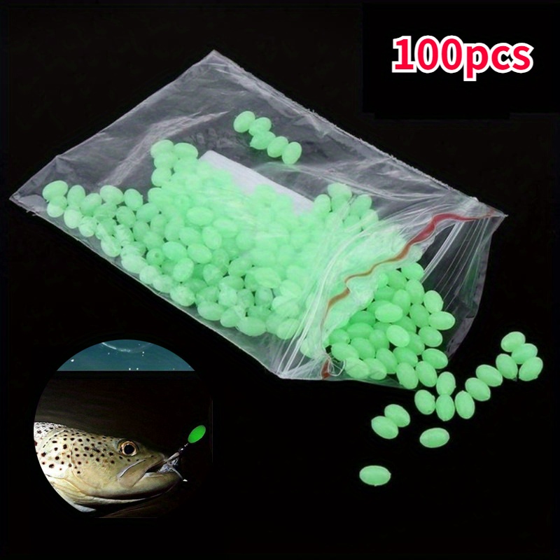100pcs Glow Beads Hard Plastic Luminous Fishing Beads Green White Fish Bead  Oval