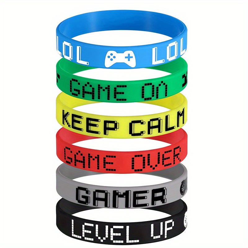 

6/12 Pcs Mixed Color Inspirational Bracelet, Fashionable Console & Letter Graphic Silicone Wristband Small Gifts For Game Players Lovers